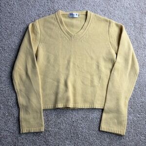 Vintage Southern Sweater Womens Medium Yellow V Neck Tight-Knit Long Sleeve